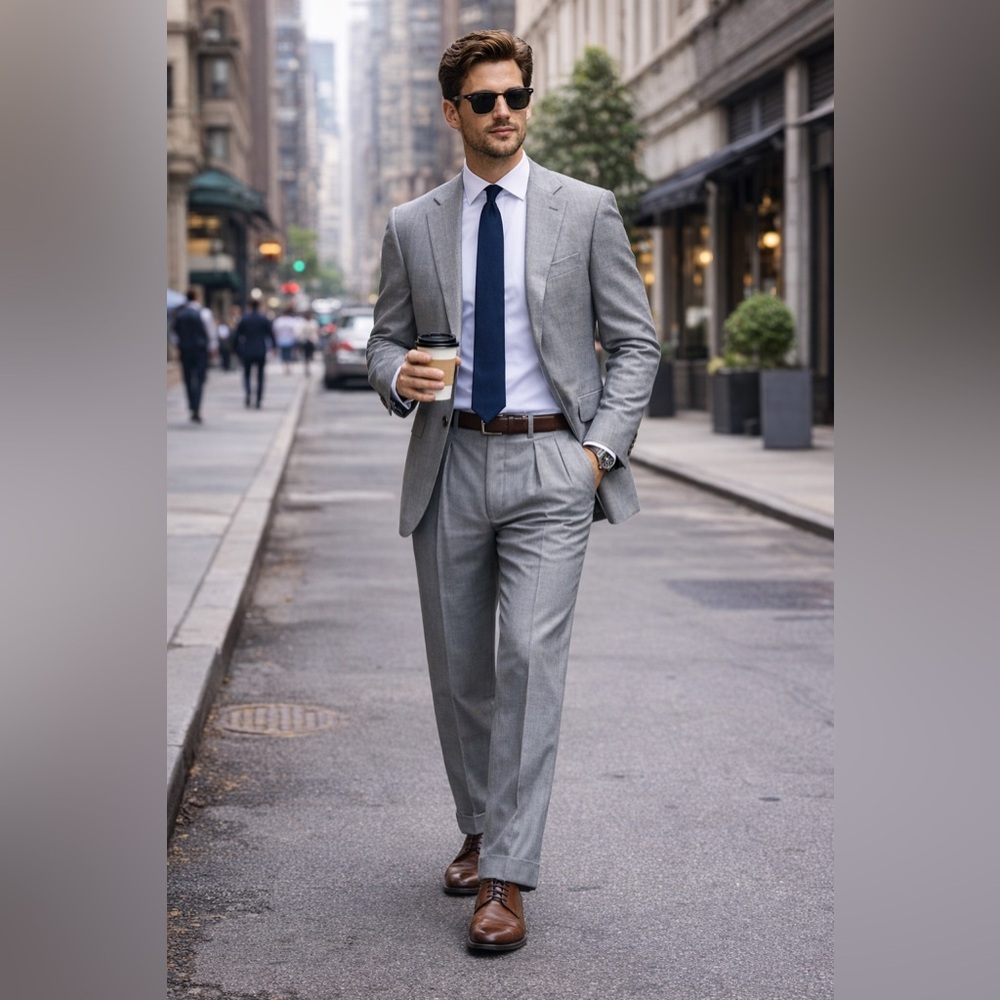 RALPH LAUREN Men's Gray Blue Pinstripe Tailored 2 PC Suit 42L